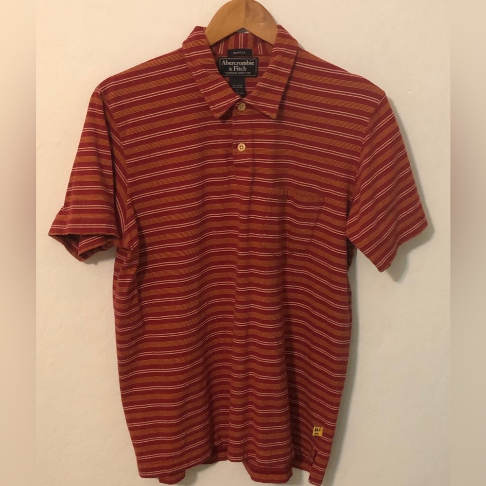 Abercrombie & Fitch Men's Red and White Polo Shirt